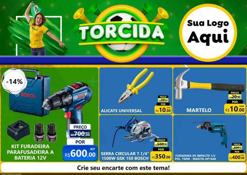 Modelo de Encarte para Encarte A4 Horizontal com o tema Torcida para Maquinas e Ferramentas
