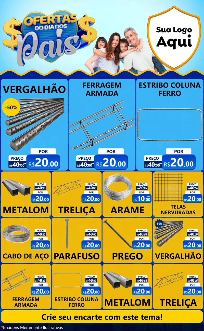 Modelo de Encarte para Encarte Grande com o tema Ofertas do Dia dos Pais para Ferragens