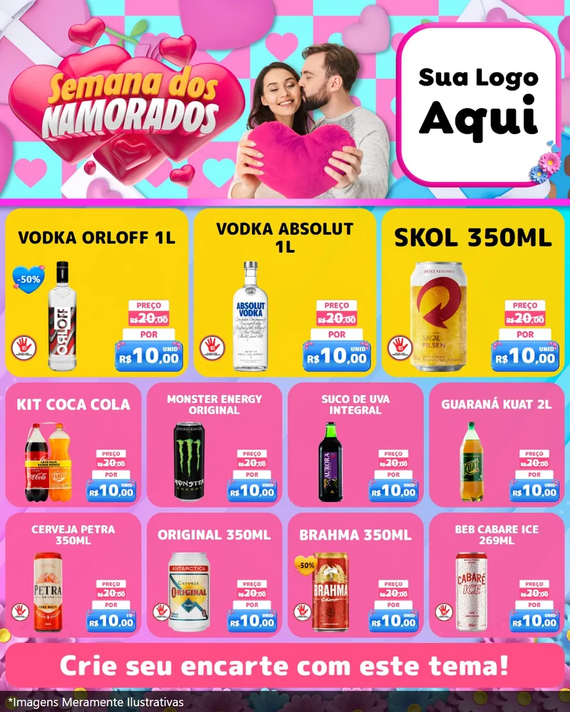 Modelo de Rede Social para Feed Instagram com o tema Semana dos Namorados para Distribuidora de bebidas