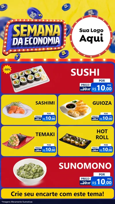 Modelo de TV para TV Vertical com o tema Semana da Economia para Comida japonesa