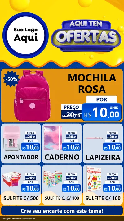 Modelo de Rede Social para Stories com o tema Aqui Tem Ofertas para Papelaria