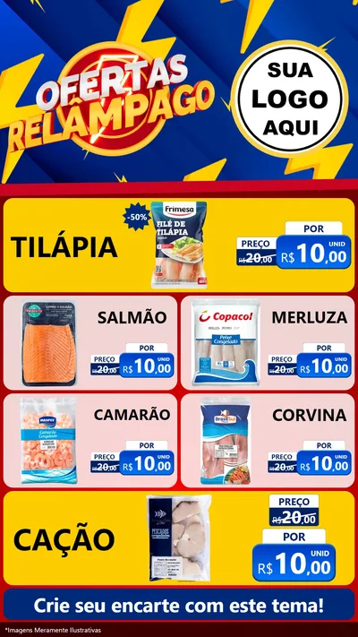 Modelo de TV para TV Vertical com o tema Ofertas Relâmpago para Peixaria