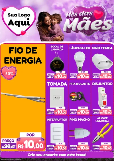 Modelo de Encarte para Encarte A4 Vertical com o tema Mês das Mães para Materiais Elétricos