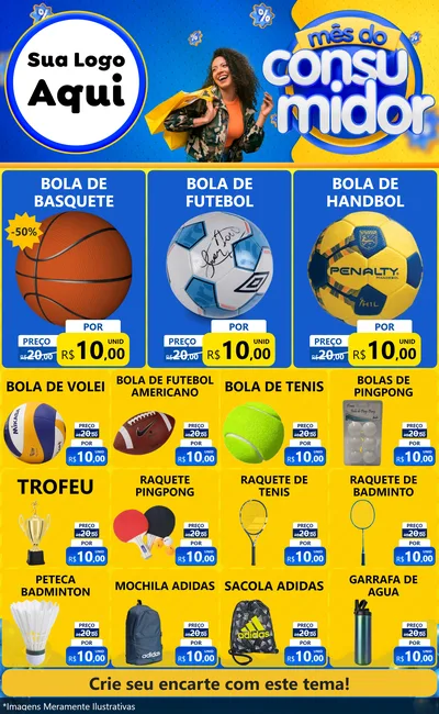 Modelo de Encarte para Encarte Grande com o tema Mês do Consumidor para Artigos Esportivos