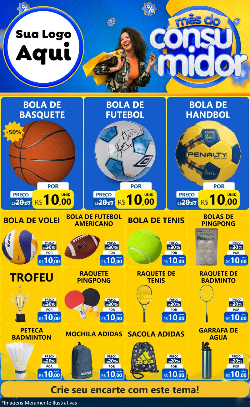 Modelo de Encarte para Encarte Grande com o tema Mês do Consumidor para Artigos Esportivos