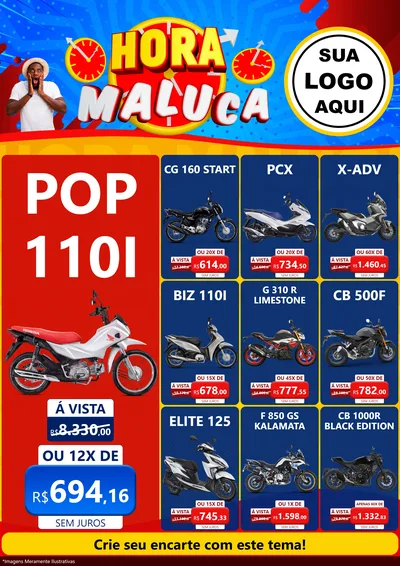 Modelo de Encarte para Encarte A4 Vertical com o tema Hora Maluca para Concessionaria de Motos