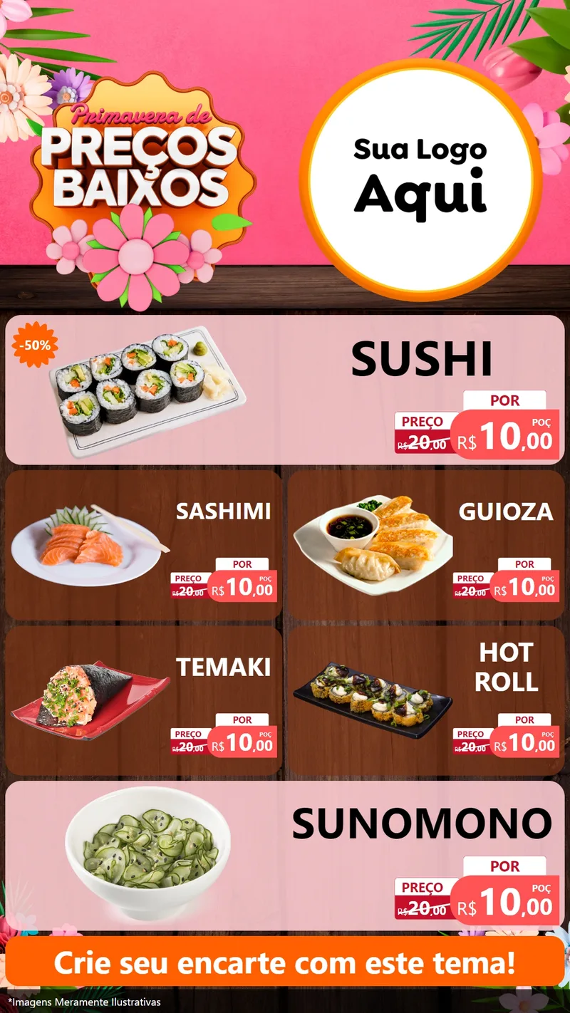 Modelo de TV para TV Vertical com o tema Primavera de Preços Baixos para Comida japonesa