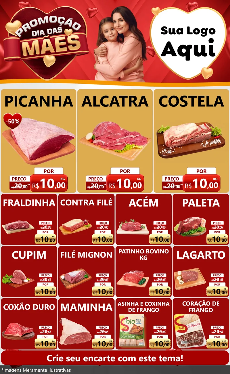 Modelo de Encarte para Encarte Grande com o tema Promoção Dia das Mães para Açougue