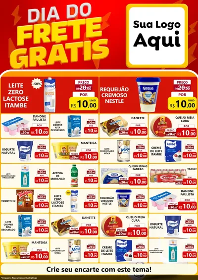 Modelo de Encarte para Encarte A4 Vertical com o tema Dia do Frete Grátis para Frios e Laticínios