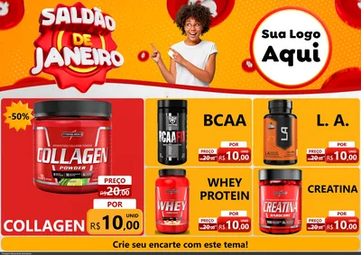 Modelo de Encarte para Encarte A4 Horizontal com o tema Saldão de Janeiro para Suplementos alimentares