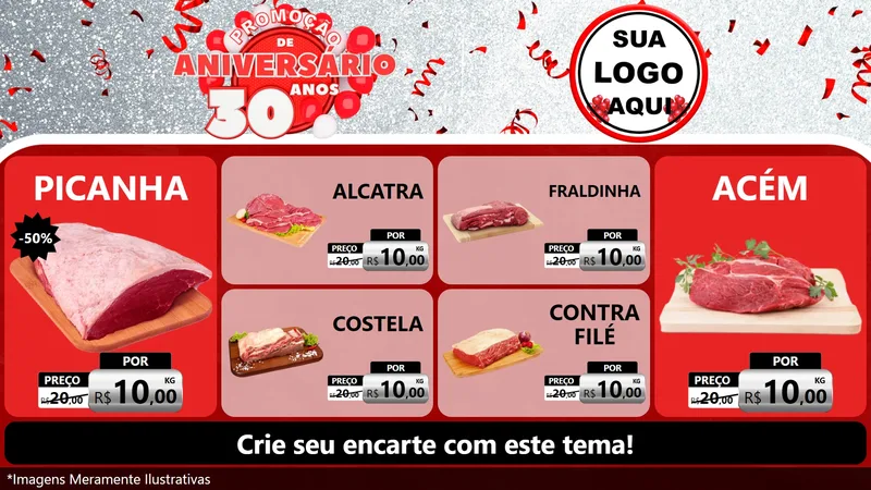 Modelo de TV para TV Horizontal com o tema Promoção de Aniversário - 30 Anos para Açougue