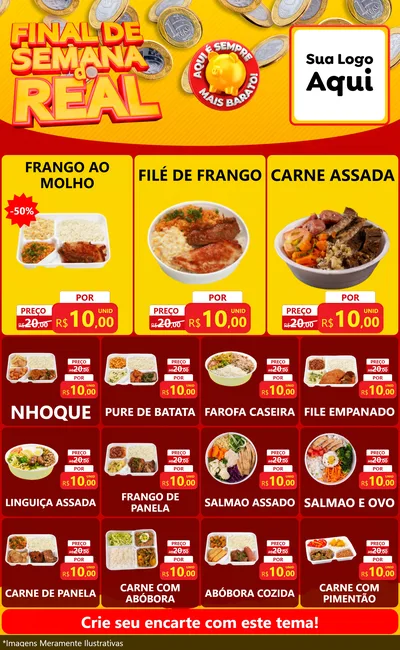 Modelo de Encarte para Encarte Grande com o tema Final de Semana do Real para Restaurante