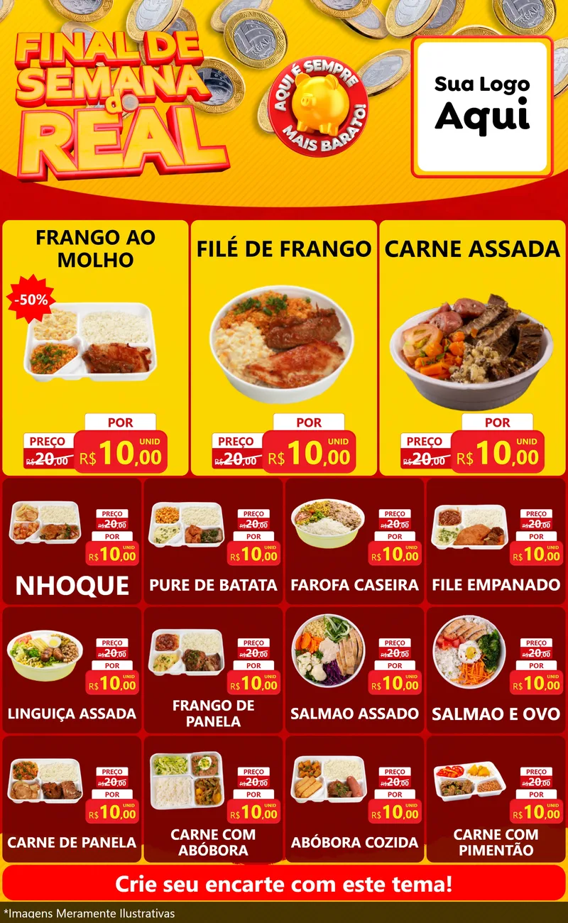 Modelo de Encarte para Encarte Grande com o tema Final de Semana do Real para Restaurante