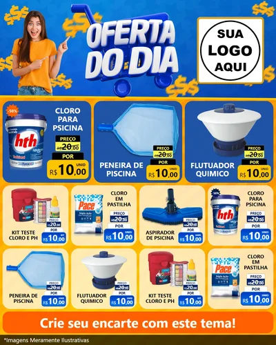 Modelo de Rede Social para Feed Instagram com o tema Oferta do Dia para Produtos para Piscina