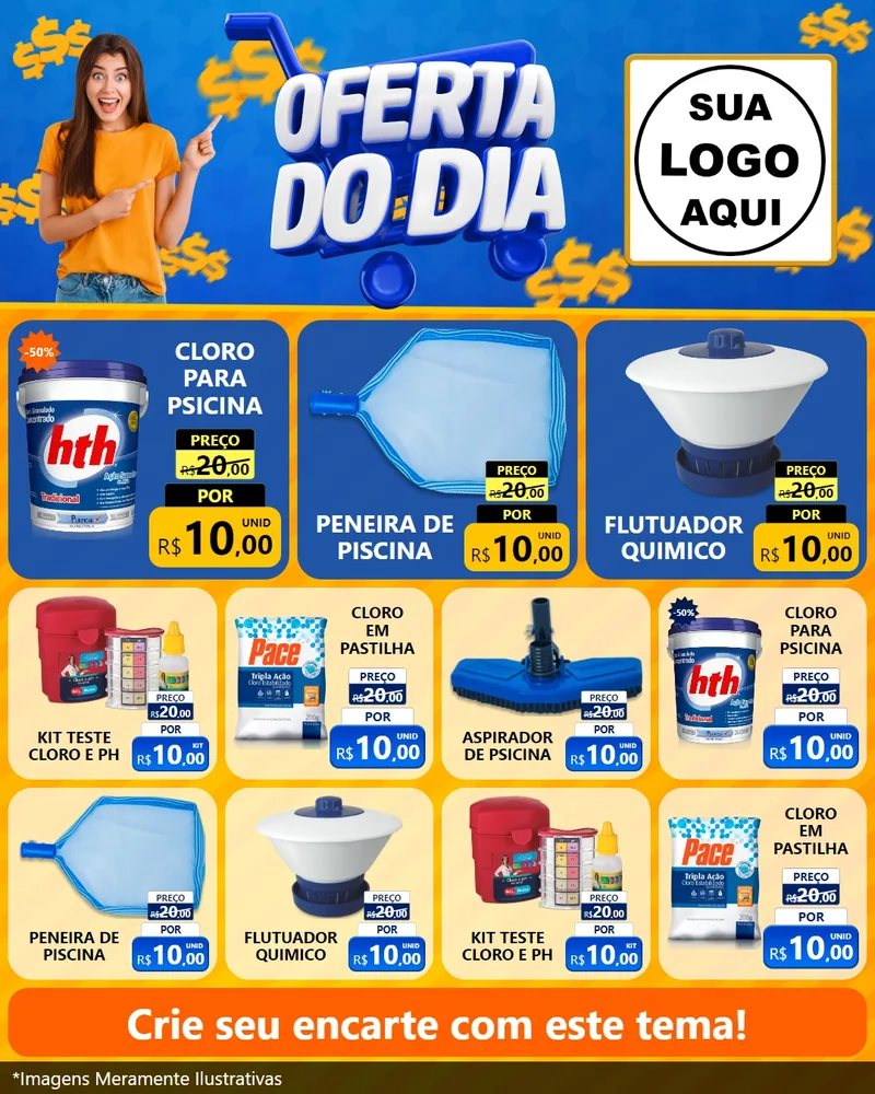 Modelo de Rede Social para Feed Instagram com o tema Oferta do Dia para Produtos para Piscina