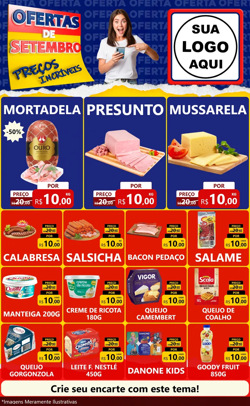 Modelo de Encarte para Encarte Grande com o tema Ofertas de Setembro - Preços Incríveis para Frios e Laticínios