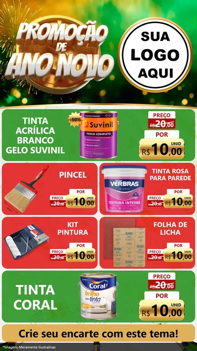 Modelo de TV para TV Vertical com o tema Promoção de Ano Novo para Tintas e Ferramentas