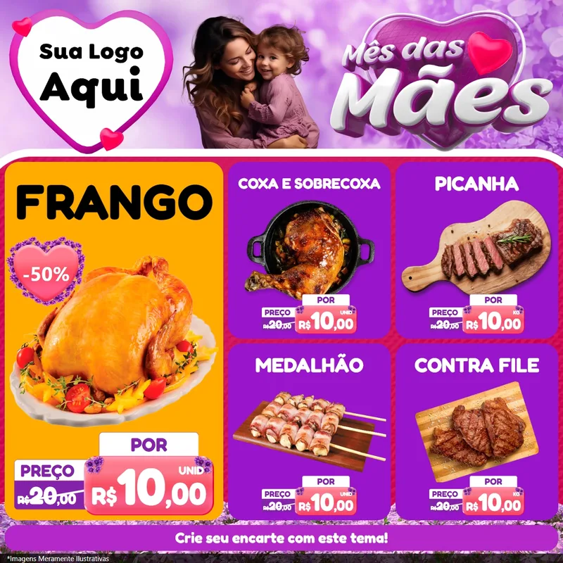 Modelo de Rede Social para Feed Facebook com o tema Mês das Mães para Assados