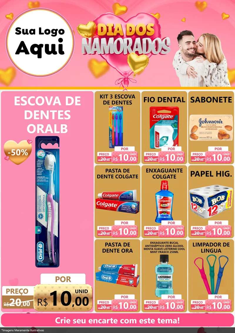 Modelo de Encarte para Encarte A4 Vertical com o tema Dia dos Namorados para Higiene Pessoal