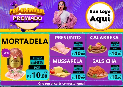 Modelo de Encarte para Encarte A4 Horizontal com o tema Pré-Carnaval Premiado para Frios e Laticínios