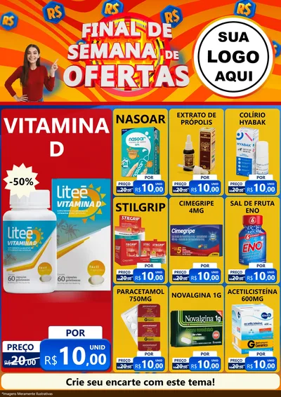 Modelo de Encarte para Encarte A4 Vertical com o tema Final de Semana de Ofertas para Farmácia