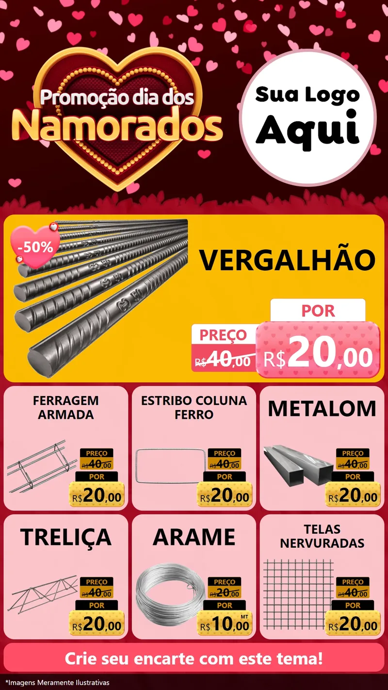 Modelo de Rede Social para Stories com o tema Promoção Dia Dos Namorados para Ferragens