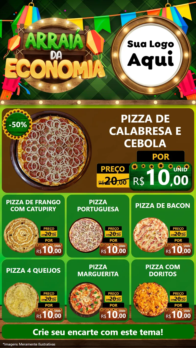 Modelo de Rede Social para Stories com o tema Arraiá de Economia para Pizzaria