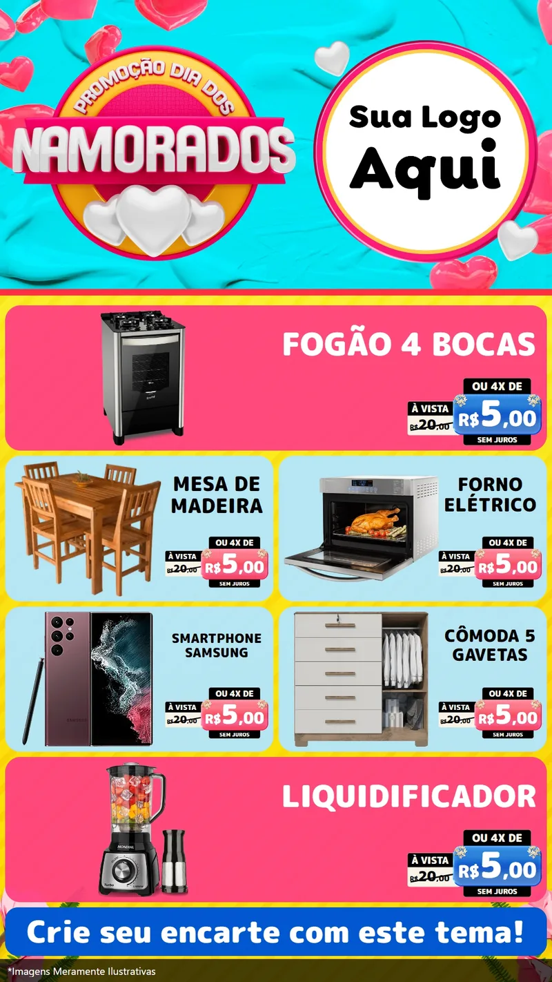 Modelo de TV para TV Vertical com o tema Promoção Dia dos Namorados para Móveis e Eletro