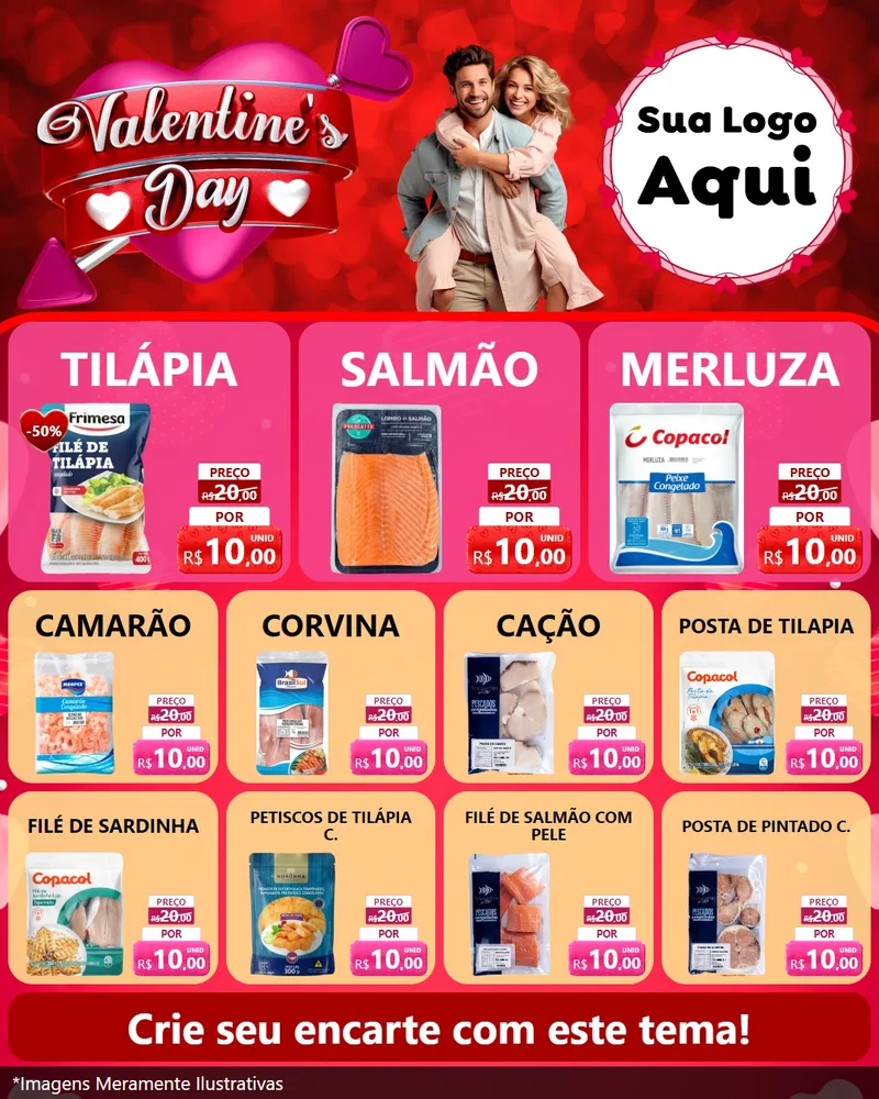 Modelo de Rede Social para Feed Instagram com o tema Valentine's Day para Peixaria