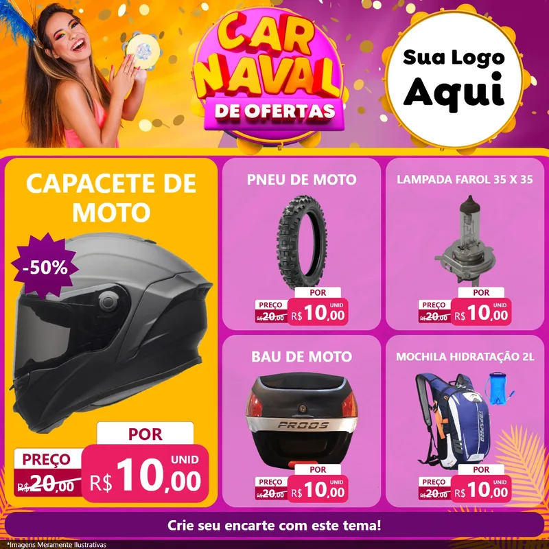 Modelo de Rede Social para Feed Facebook com o tema Carnaval de Ofertas para Moto peças