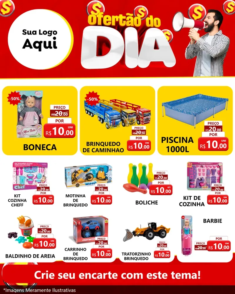 Modelo de Rede Social para Feed Instagram com o tema Ofertão do dia para Brinquedos