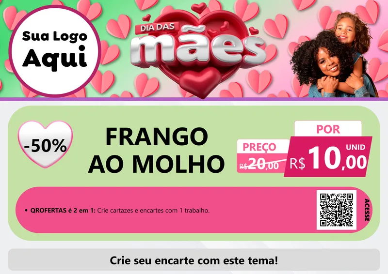 Modelo de Cartaz para Cartaz A4 Horizontal com o tema Dia das Mães para Restaurante