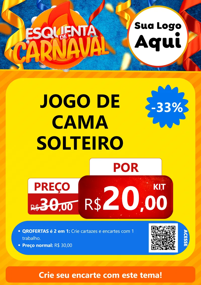 Modelo de Cartaz para Cartaz A4 Vertical com o tema Esquenta de Carnaval para Cama, Mesa e Banho