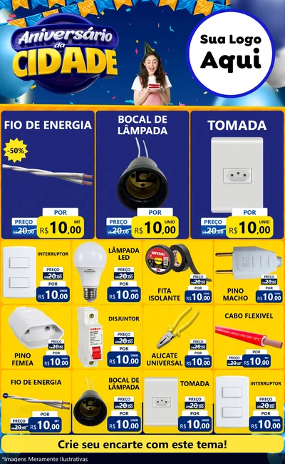 Modelo de Encarte para Encarte Grande com o tema Aniversário da Cidade para Materiais Elétricos