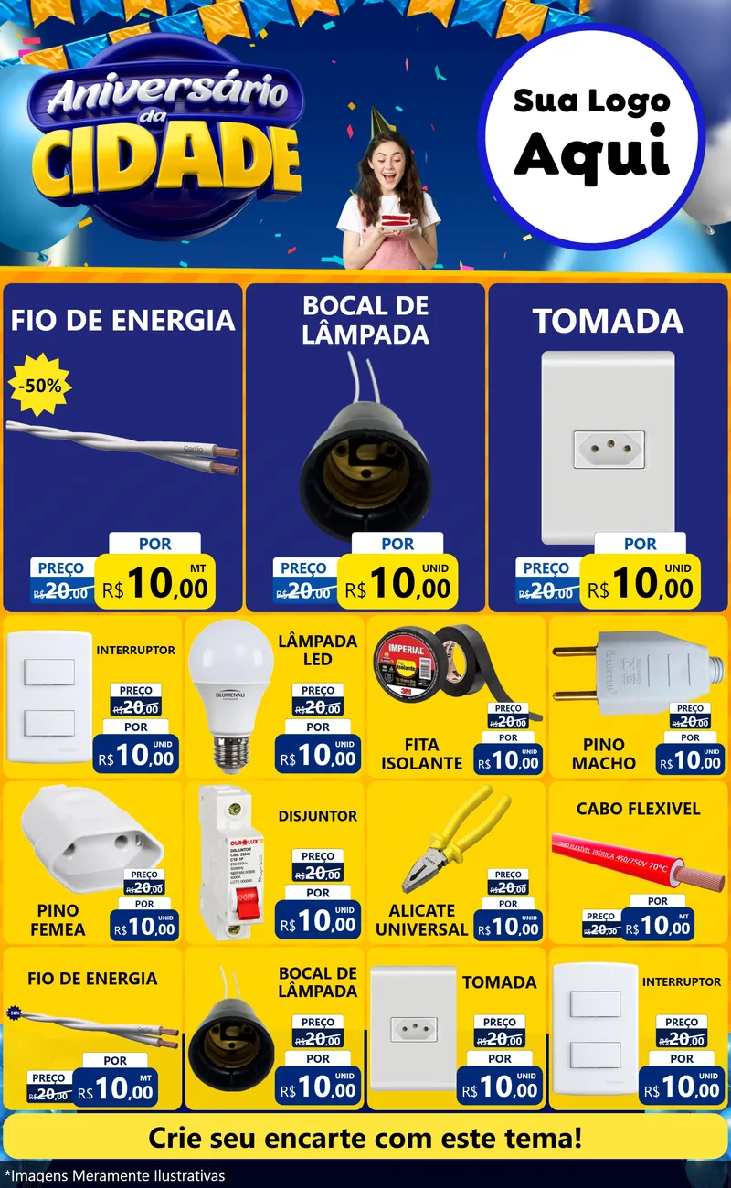 Modelo de Encarte para Encarte Grande com o tema Aniversário da Cidade para Materiais Elétricos