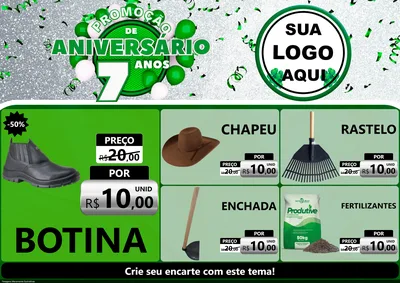 Modelo de Encarte para Encarte A4 Horizontal com o tema Promoção de Aniversário - 7 Anos para Agropecuária