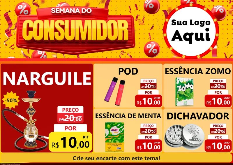 Modelo de Encarte para Encarte A4 Horizontal com o tema Semana do Consumidor para Tabacaria