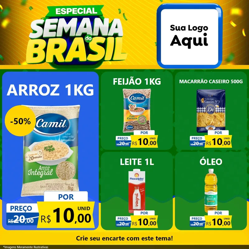 Modelo de Rede Social para Feed Facebook com o tema Especial Semana do Brasil para Supermercado