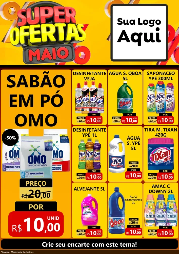 Modelo de Encarte para Encarte A4 Vertical com o tema Super Ofertas Maio para Produtos de Limpeza