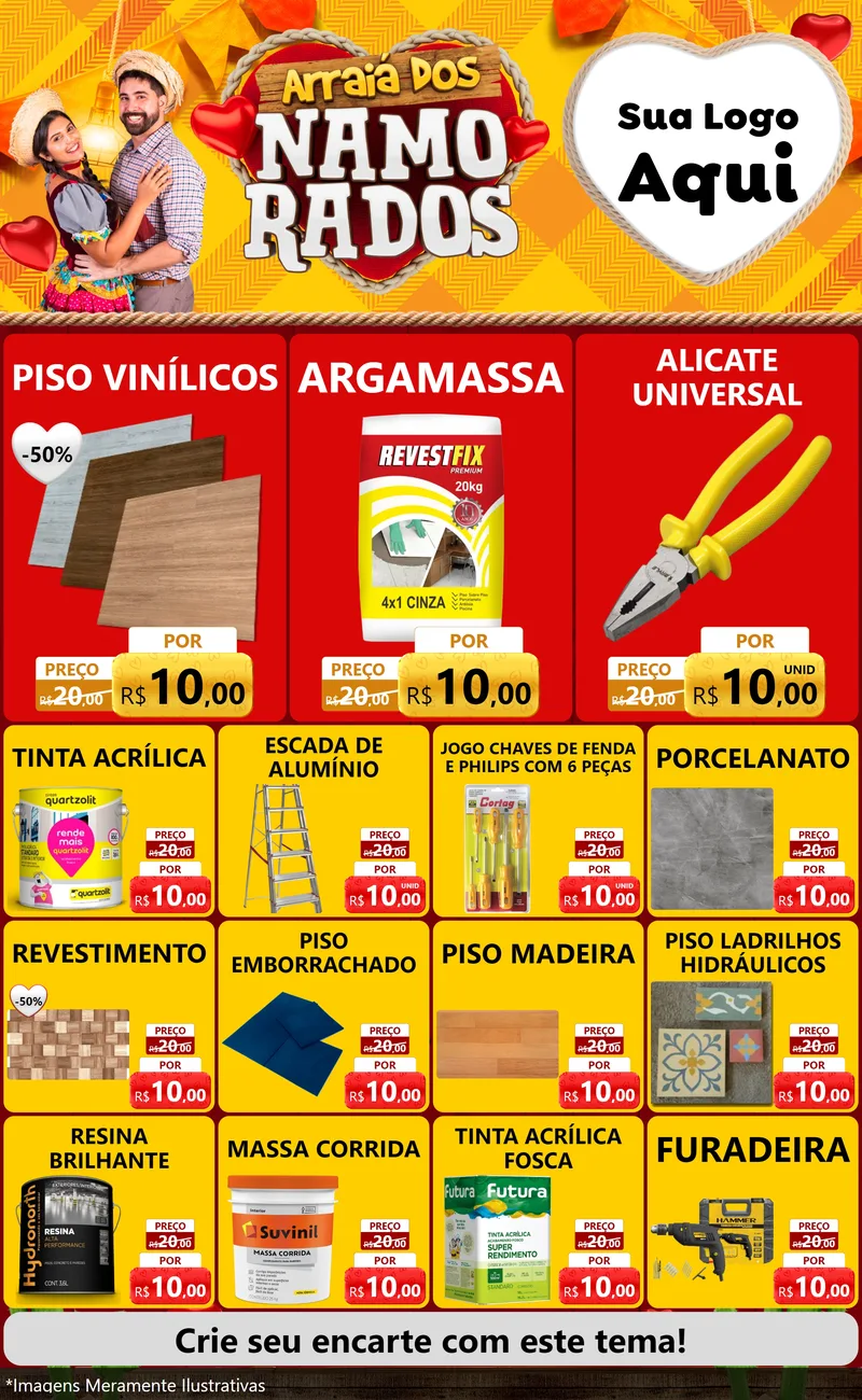 Modelo de Encarte para Encarte Grande com o tema Arraiá dos Namorados para Material para Construção
