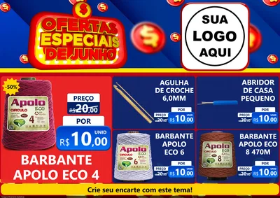 Modelo de Encarte para Encarte A4 Horizontal com o tema Ofertas Especiais de Junho para Armarinho e Aviamentos
