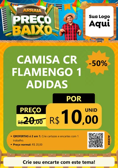 Modelo de Cartaz para Cartaz A4 Vertical com o tema Arraiá de Preço Baixo - Junina para Roupas e acessórios