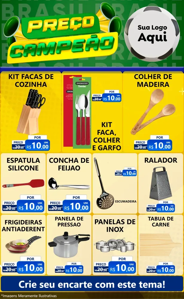 Modelo de Encarte para Encarte Grande com o tema Preço Campeão - Copa para Utilidades Domésticas