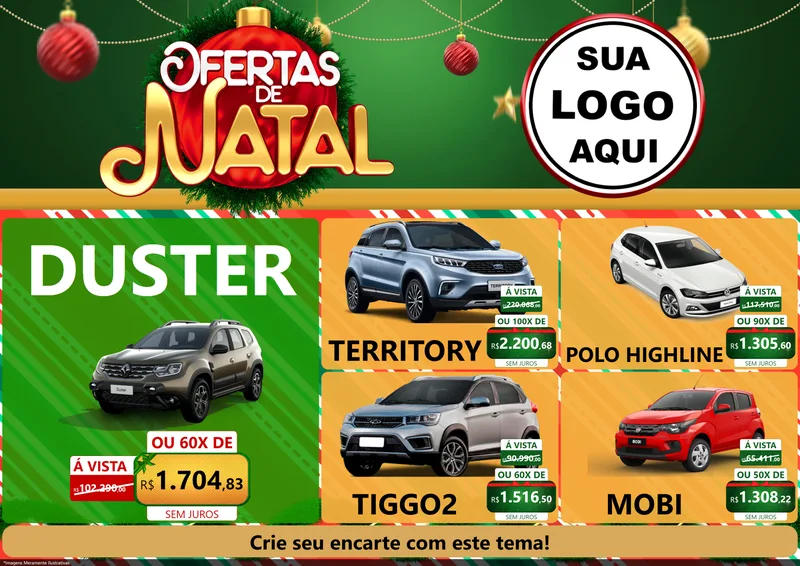 Modelo de Encarte para Encarte A4 Horizontal com o tema Ofertas de Natal para Concessionaria de Carros