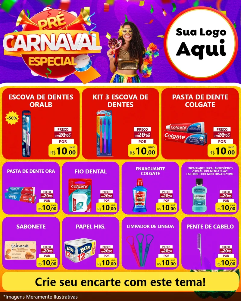 Modelo de Rede Social para Feed Instagram com o tema Pré-Carnaval Especial para Higiene Pessoal