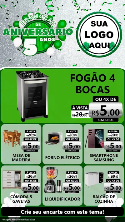 Modelo de Rede Social para Stories com o tema Promoção de Aniversário - 5 Anos para Móveis e Eletro