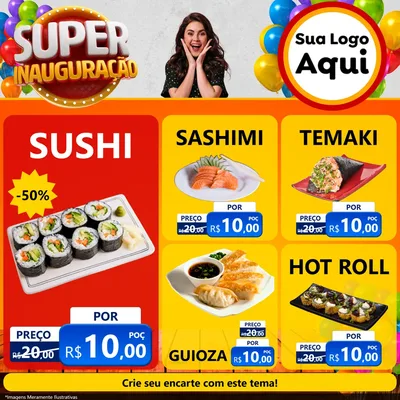 Modelo de Rede Social para Feed Facebook com o tema Super Inauguração para Comida japonesa