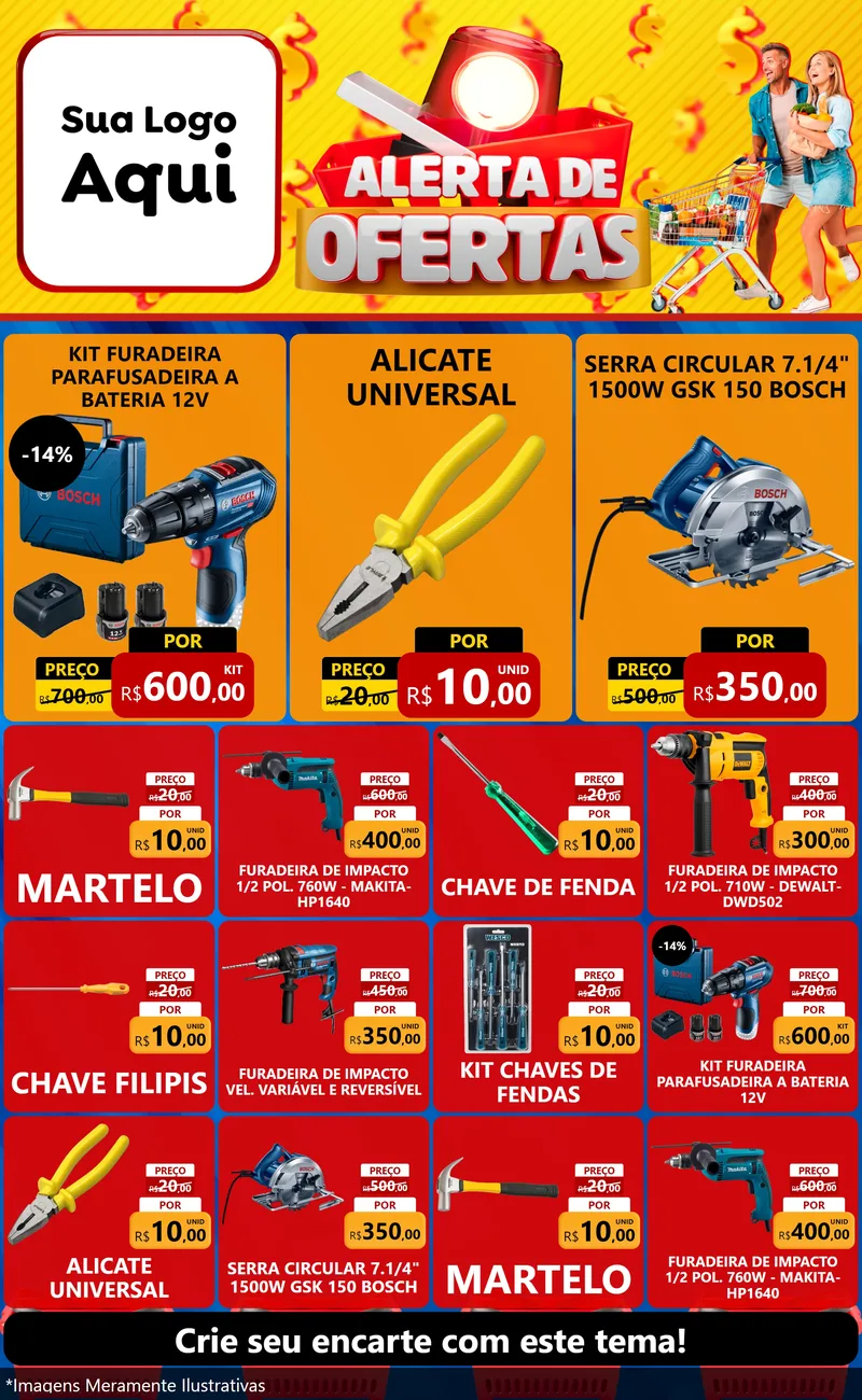 Modelo de Encarte para Encarte Grande com o tema Alerta de Ofertas para Maquinas e Ferramentas