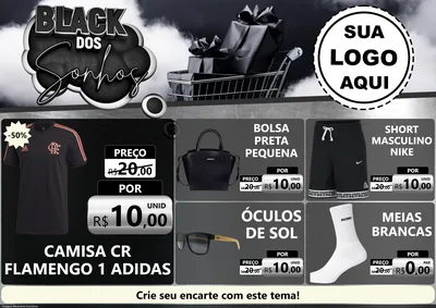 Modelo de Encarte para Encarte A4 Horizontal com o tema Black dos Sonhos para Roupas e acessórios