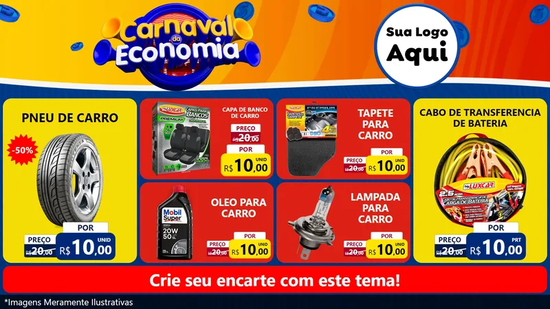 Modelo de TV para TV Horizontal com o tema Carnaval da Economia para Auto peças
